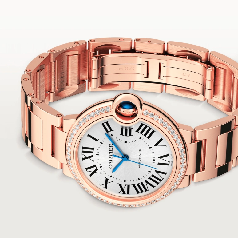 Cartier,Ballon Bleu de Cartier 36mm,36mm,Rose Gold,Silver,Automatic,Sapphire,Crystal Glass,Round,WJBB0064