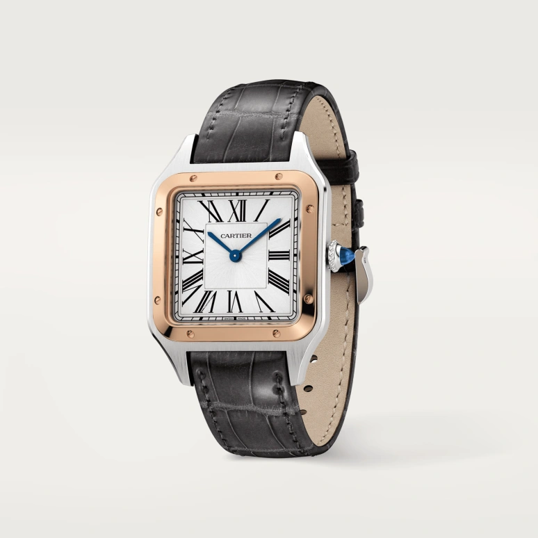Cartier,Santos de Cartier 43.50x31.40mm,43.50x31.40mm,Stainless Steel,Rose Gold,Silver,Quartz,In-house Caliber,Sapphire,Crystal Glass,W2SA0011