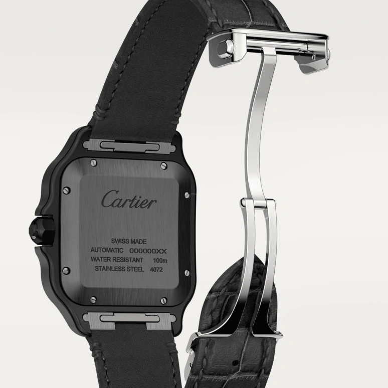 Cartier,Santos de Cartier 39.80mm,39.80mm,Stainless Steel,Black,Automatic,Day,42hours,WSSA0039