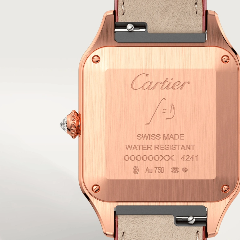 Cartier,Santos de Cartier 43.50x31.40mm,43.50x31.40mm,Rose Gold,Silver,Quartz,Sapphire,Crystal Glass,Square,WJSA0016