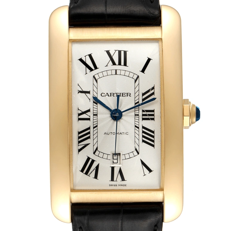 Cartier,Tank 32x42mm,32x42mm,Yellow Gold,Silver,Automatic,Day,Sapphire,Crystal Glass,W2609756