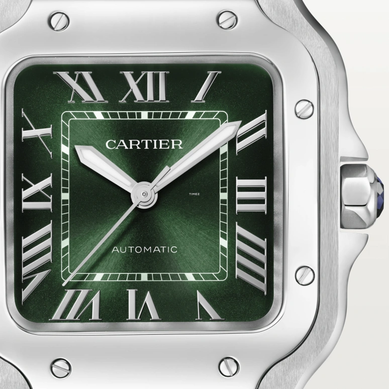 Cartier,Santos de Cartier 35.10mm,35.10mm,Stainless Steel,Gradient,Green,Automatic,Sapphire,Square,WSSA0061
