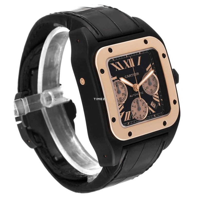 Cartier,Santos de Cartier 46.65x41.65mm,46.65x41.65mm,Rose Gold,Stainless Steel,Titanium Gold,Black,Automatic,Chronograph,Day,W2020004