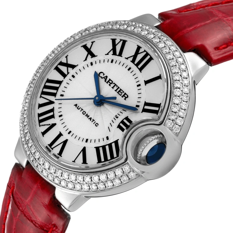 Cartier,Ballon Bleu de Cartier 33mm,33mm,White Gold,Silver,Automatic,In-house Caliber,Sapphire,Crystal Glass,WE902067