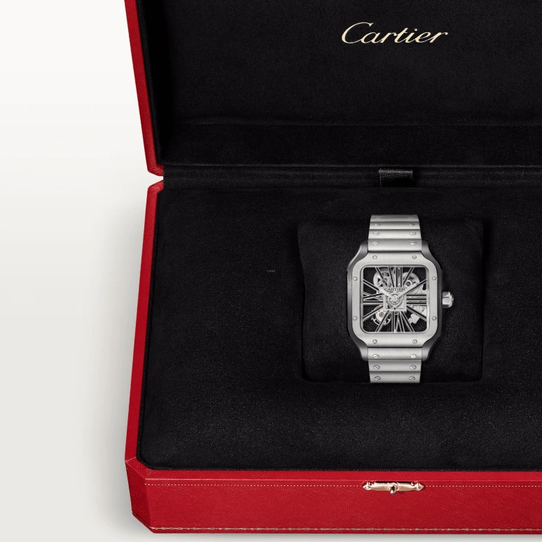 Cartier,Santos de Cartier 39.80mm,39.80mm,Stainless Steel,Silver,Handwound,72hours,In-house Caliber,WHSA0027