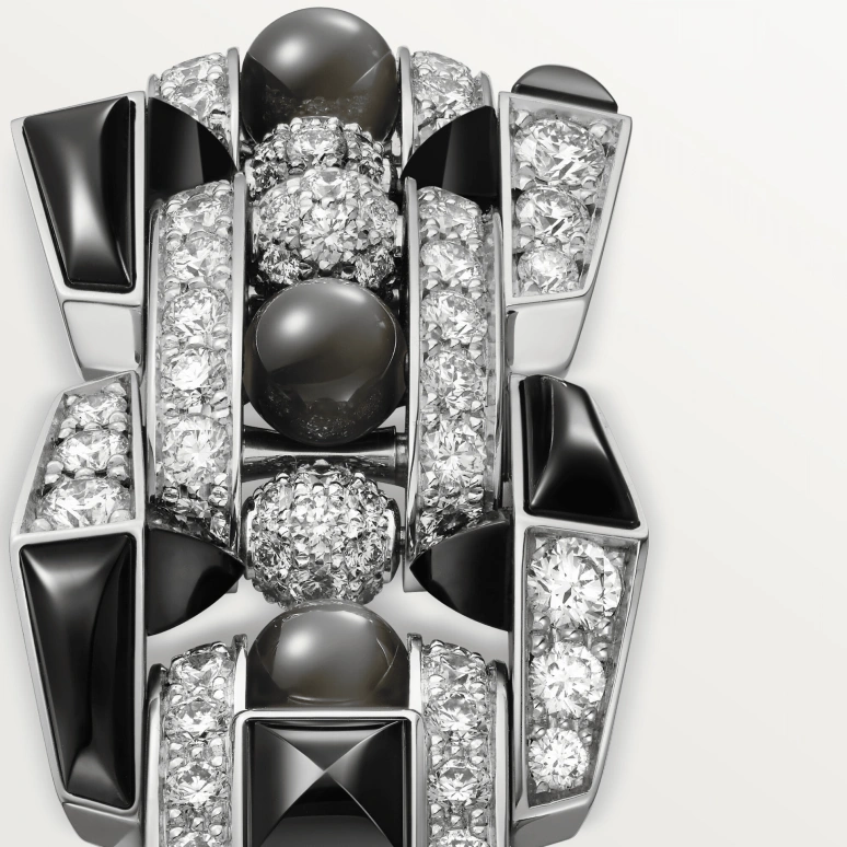 Cartier,Clash 18.40x32.70mm,18.40x32.70mm,White Gold,Silver,Quartz,Sapphire,Brilliant Cut,Spine,Obsidian,WJMB0003