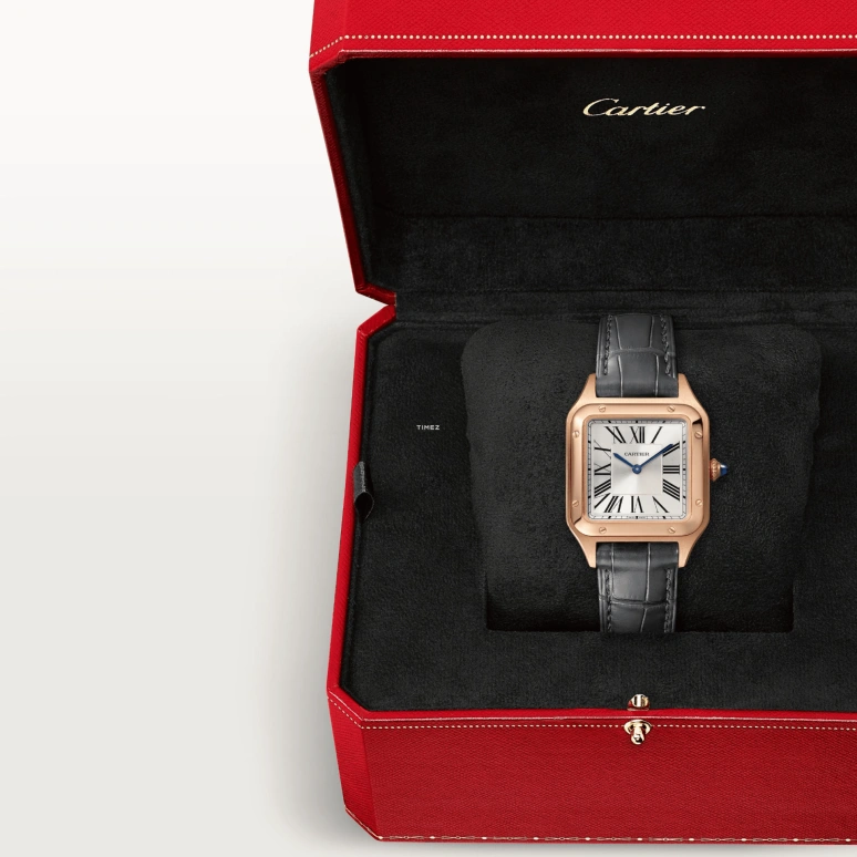 Cartier,Santos de Cartier 38x27.50mm,38x27.50mm,Rose Gold,Silver,Quartz,Sapphire,Crystal Glass,Square,WGSA0117