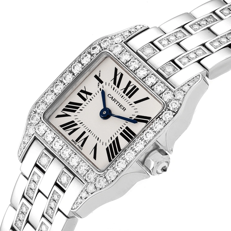 Cartier,Santos de Cartier 20mm,20mm,White Gold,Silver,Quartz,Sapphire,Crystal Glass,Square,WF9003YC