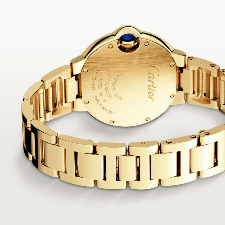 Cartier,Ballon Bleu de Cartier 33mm,33mm,Yellow Gold,Silver,Automatic,Sapphire,Crystal Glass,Round,WJBB0069