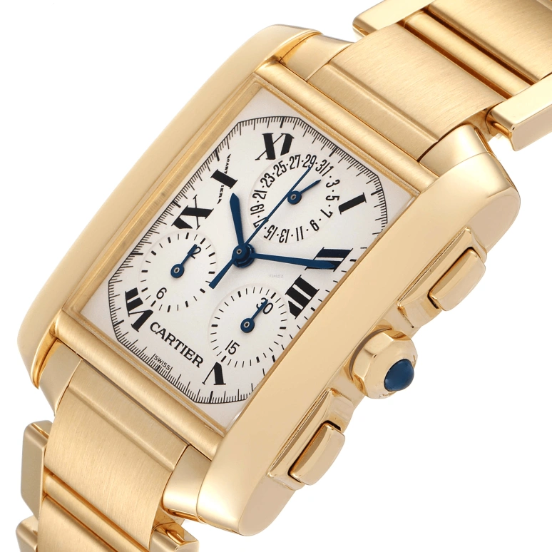 Cartier,Tank 31x36mm,31x36mm,Yellow Gold,White,Quartz,Chronograph,Day,W50005R2