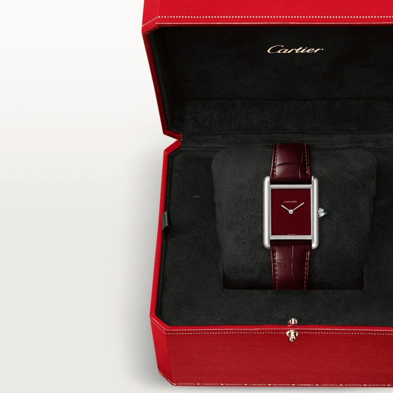 Cartier,Tank 33.70x25.50mm,33.70x25.50mm,Stainless Steel,Wine Red,Quartz,Sapphire,Crystal Glass,Square,WSTA0054