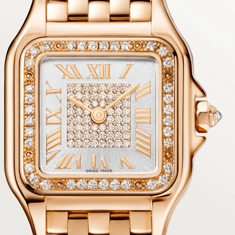 Cartier,Panthère de Cartier 30.30x22mm,30.30x22mm,Rose Gold,Silver,Quartz,Sapphire,Crystal Glass,Square,WJPN0039