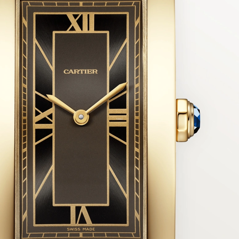 Cartier,Tank 44.40x24.40mm,44.40x24.40mm,Yellow Gold,Smoky Coal,Automatic,Sapphire,Crystal Glass,Square,WGTA0295