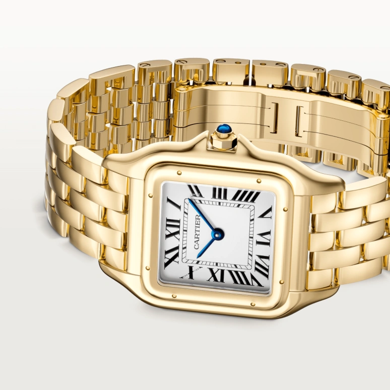 Cartier,Panthère de Cartier 31x42mm,31x42mm,Yellow Gold,Silver,Quartz,Sapphire,Crystal Glass,Square,WGPN0041