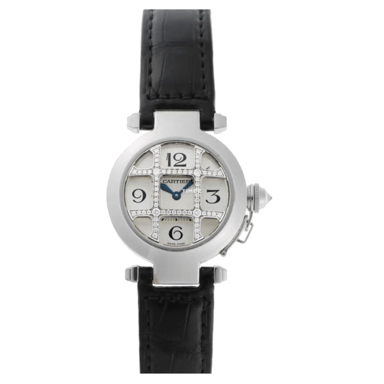 Cartier,Pasha de Cartier 32mm,32mm,White Gold,Silver,Quartz,In-house Caliber,Sapphire,Crystal Glass,WJ11932G