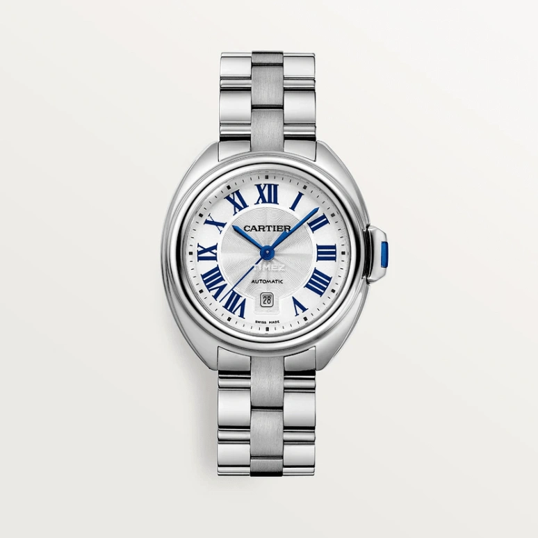 Cartier,Clé de Cartier 34.50x34.11mm,34.50x34.11mm,Stainless Steel,Silver,Automatic,Day,Sapphire,Crystal Glass,WSCL0005