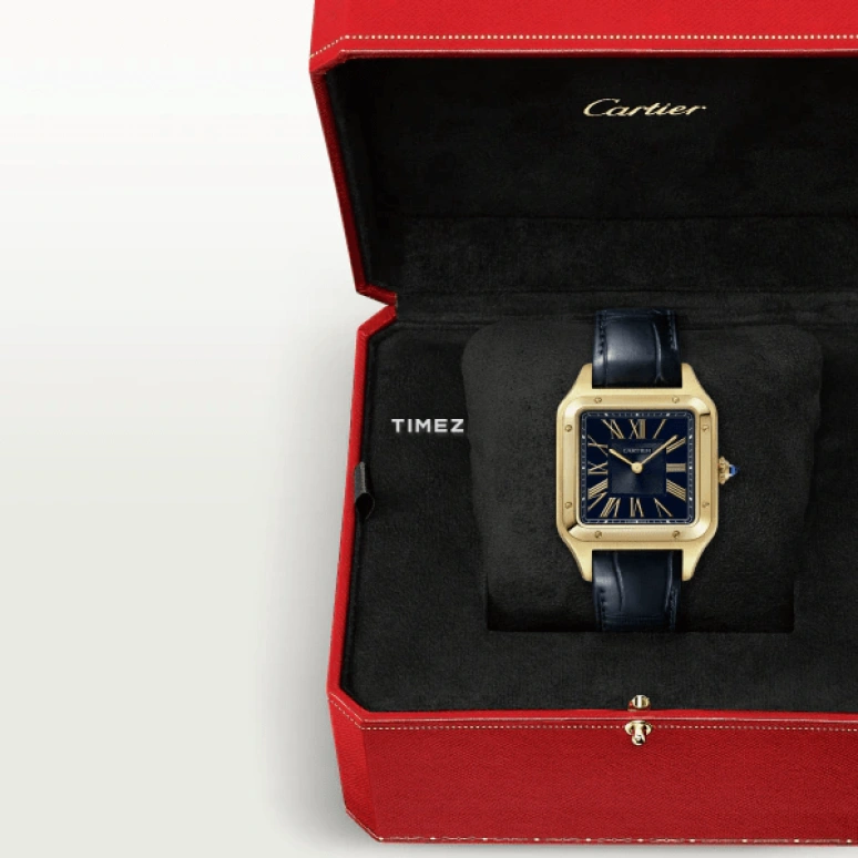 Cartier,Santos de Cartier 43.50x31.40mm,43.50x31.40mm,Yellow Gold,Blue,Quartz,Sapphire,Crystal Glass,Square,WGSA0077