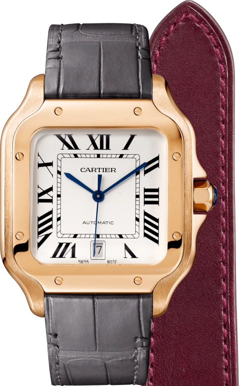 Cartier,Santos de Cartier 39.80x47.50mm,39.80x47.50mm,Rose Gold,Silver,Automatic,Day,42hours,WGSA0019