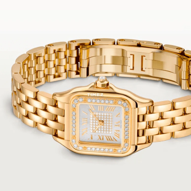Cartier,Panthère de Cartier 30.30x22mm,30.30x22mm,Yellow Gold,Silver,Quartz,Sapphire,Crystal Glass,Square,WJPN0042