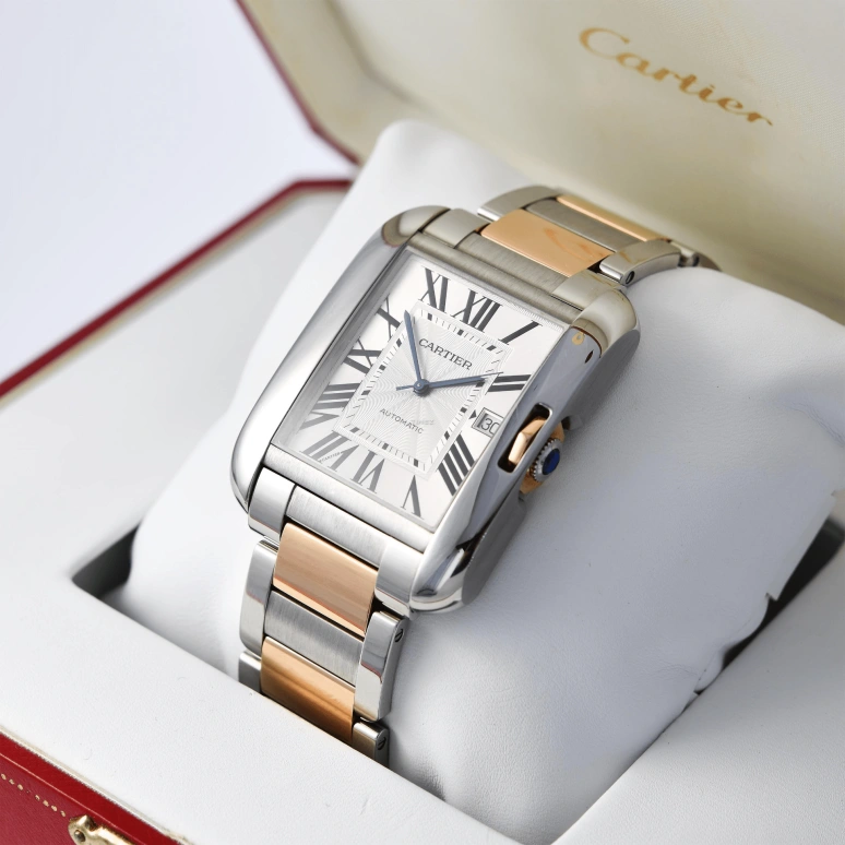 Cartier,Tank 47x36mm,47x36mm,Stainless Steel,Rose Gold,Silver,Automatic,Day,Sapphire,Crystal Glass,3507