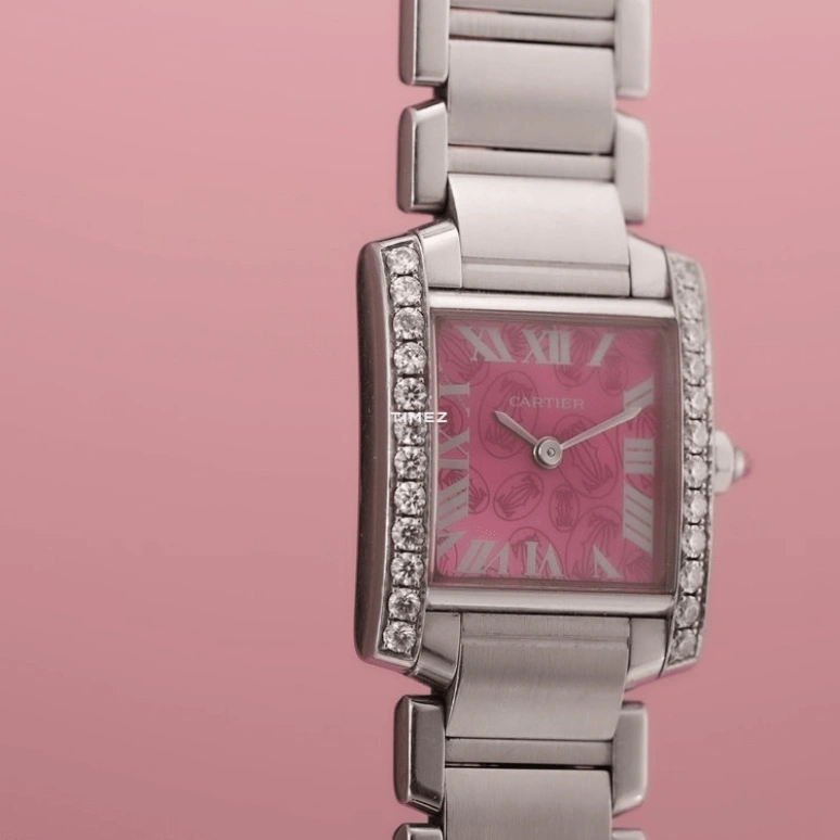 Cartier,Tank 20mm,20mm,Stainless Steel,Pink,Quartz,Sapphire,Square,2384