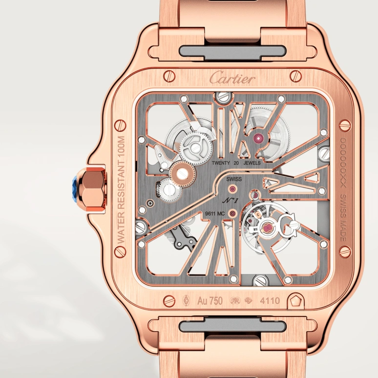 Cartier,Santos de Cartier 39.70mm,39.70mm,Rose Gold,Silver,Handwound,72hours,In-house Caliber,WHSA0016