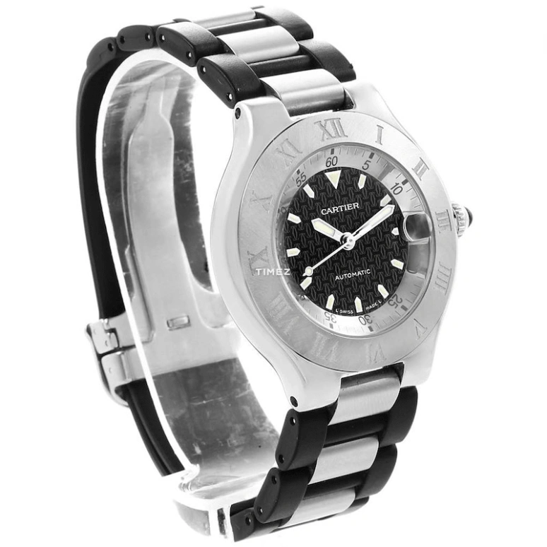 Cartier,21 Chronoscaph 37mm,37mm,Stainless Steel,Black,Automatic,Day,Sapphire,Crystal Glass,W10147U2
