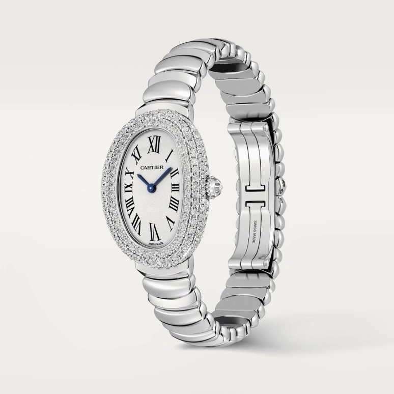 Cartier,Baignoire 31.40x23.10mm,31.40x23.10mm,White Gold,Silver,Quartz,Sapphire,Crystal Glass,Oval,WJBA0020