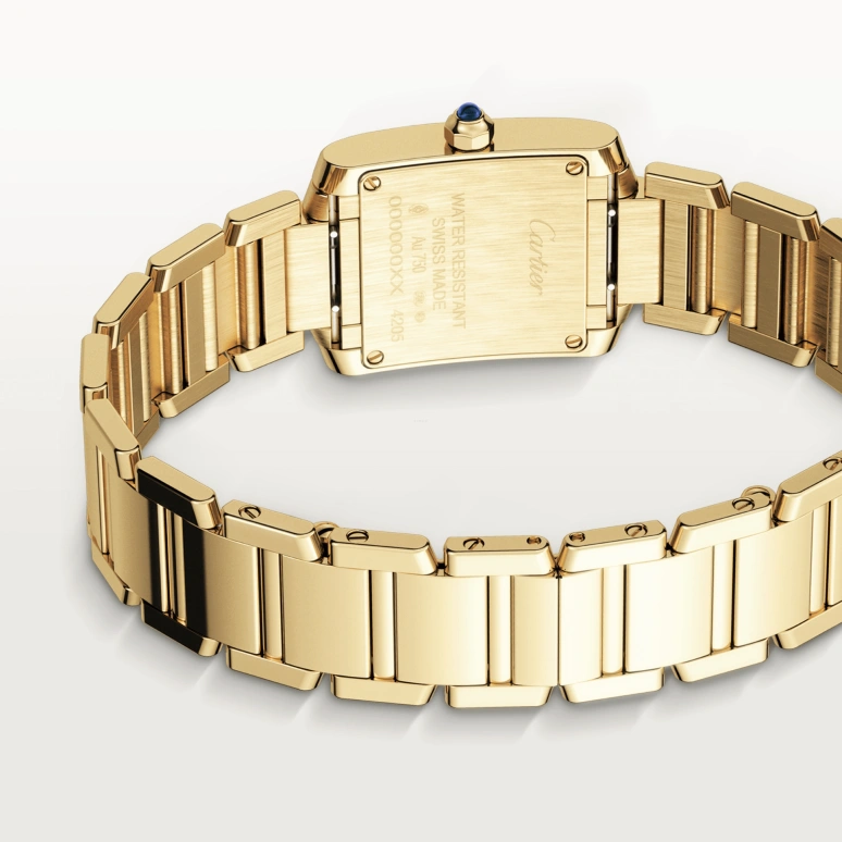 Cartier,Tank 25x20mm,25x20mm,Yellow Gold,Silver,Quartz,Sapphire,Crystal Glass,Square,WGTA0031
