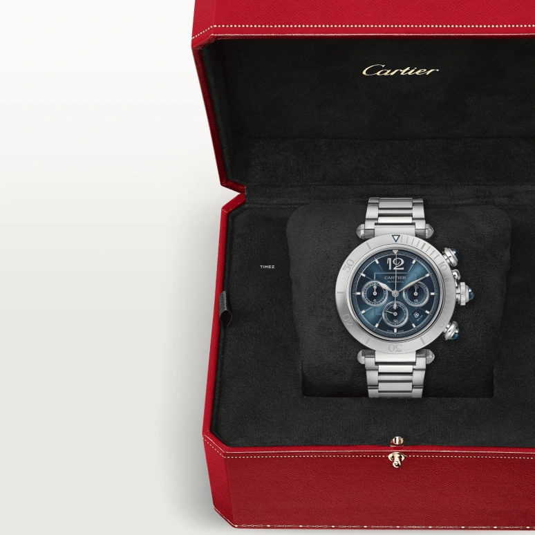 Cartier,Pasha de Cartier 41mm,41mm,Stainless Steel,Blue,Automatic,Chronograph,Day,WSPA0039