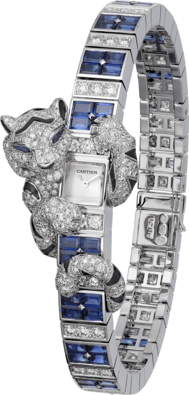 Cartier,Panthère Jewelry Watches ,White Gold,Silver,Handwound,Crystal Glass,Sapphire,Square,HPI01350