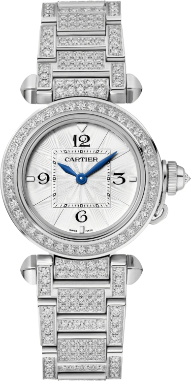 Cartier,Pasha de Cartier 30mm,30mm,White Gold,Silver,Quartz,Sapphire,Crystal Glass,Round,WJPA0019