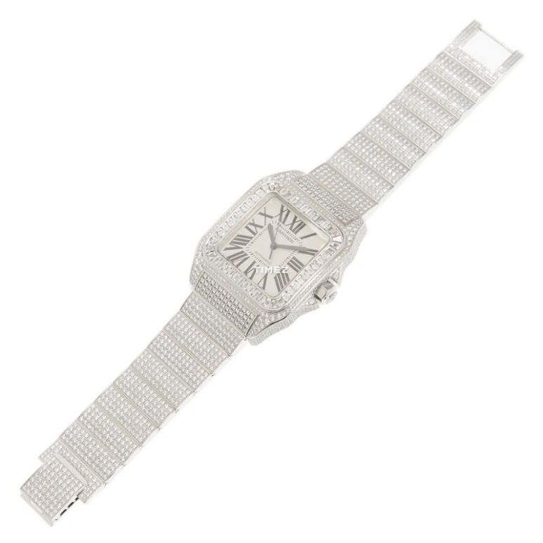 Cartier,Santos de Cartier 41.30mm,41.30mm,White Gold,Silver,Automatic,Sapphire,Crystal Glass,Square,HPI00197