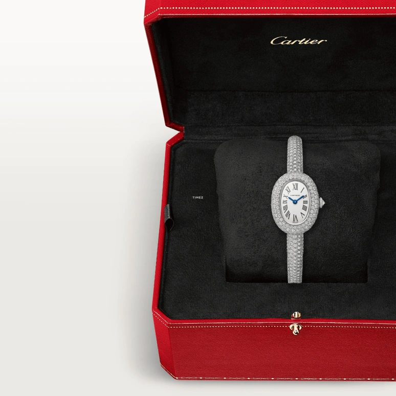 Cartier,Baignoire 24.60x18.70mm,24.60x18.70mm,White Gold,Silver,Quartz,Sapphire,Crystal Glass,Oval,HPI01607