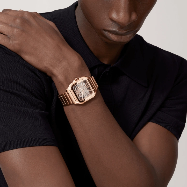 Cartier,Santos de Cartier 39.70mm,39.70mm,Rose Gold,Silver,Handwound,72hours,In-house Caliber,WHSA0016