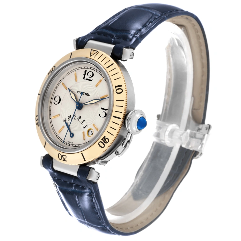 Cartier,Pasha de Cartier 38mm,38mm,Stainless Steel,Yellow Gold,Silver,Automatic,Day,Power Reserve Indicator,W3101255