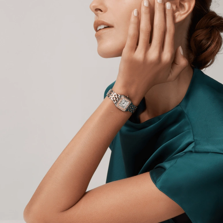 Cartier,Panthère de Cartier 22x30mm,22x30mm,Stainless Steel,Rose Gold,White,Quartz,Sapphire,Crystal Glass,Square,W3PN0006