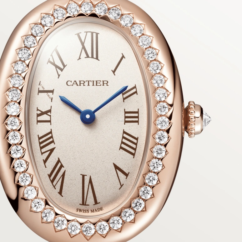Cartier,Baignoire 31.40x23.10mm,31.40x23.10mm,Rose Gold,Silver,Quartz,Sapphire,Crystal Glass,Oval,WJBA0041