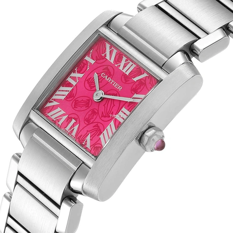 Cartier,Tank 25x20mm,25x20mm,Stainless Steel,Pink,Quartz,In-house Caliber,Sapphire,Crystal Glass,W51030Q3
