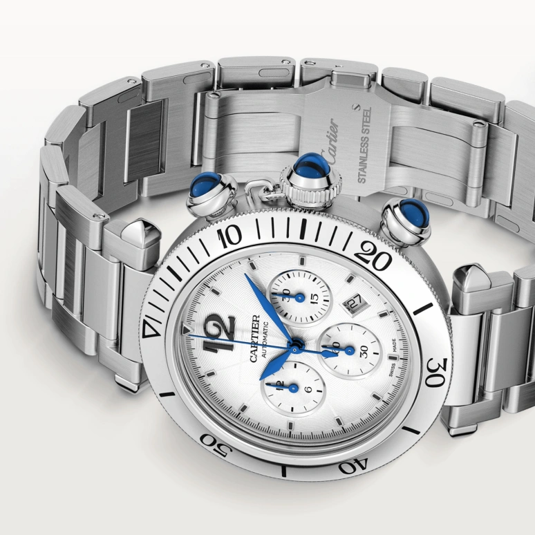 Cartier,Pasha de Cartier 41mm,41mm,Stainless Steel,Silver,Automatic,Chronograph,Day,WSPA0018