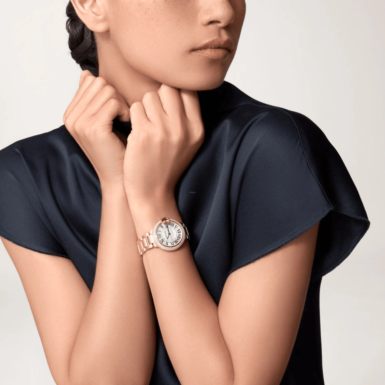 Cartier,Ballon Bleu de Cartier 33mm,33mm,Rose Gold,Silver,Automatic,Sapphire,Crystal Glass,Round,WJBB0066