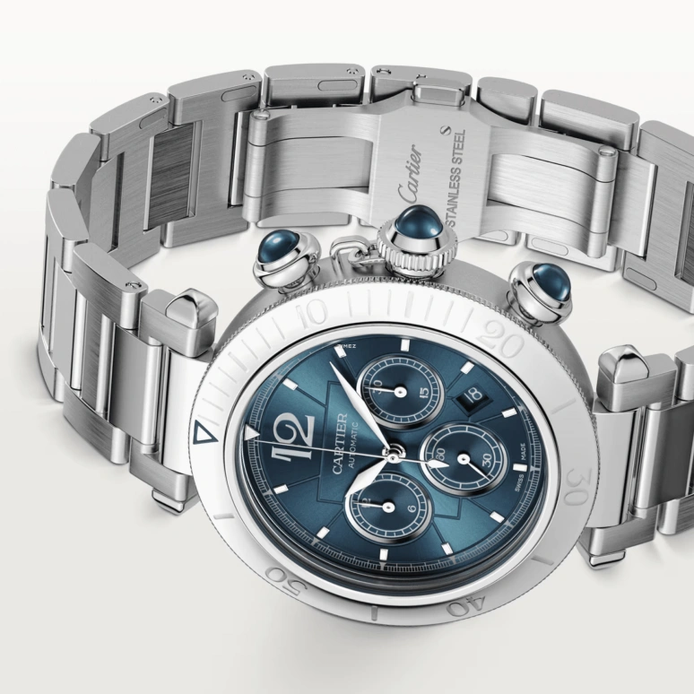 Cartier,Pasha de Cartier 41mm,41mm,Stainless Steel,Blue,Automatic,Chronograph,Day,WSPA0039