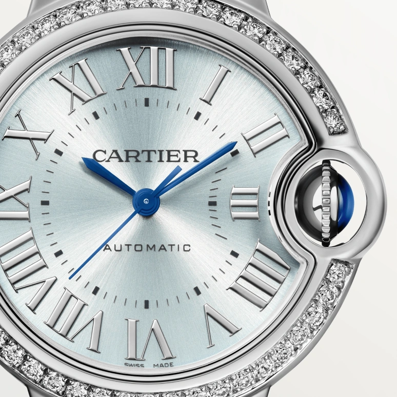 Cartier,Ballon Bleu de Cartier 33mm,33mm,Stainless Steel,Ice Blue,Automatic,Sapphire,Crystal Glass,Round,W4BB0028
