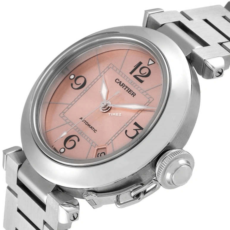 Cartier,Pasha de Cartier 35mm,35mm,Stainless Steel,Pink,Automatic,Day,42hours,W31075M7