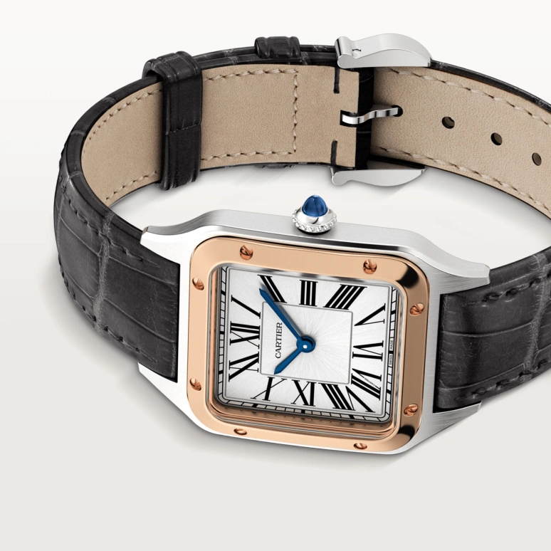Cartier,Santos de Cartier 38x27.50mm,38x27.50mm,Stainless Steel,Rose Gold,Silver,Quartz,Sapphire,Crystal Glass,Square,W2SA0012
