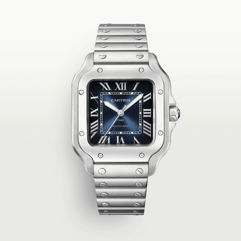 Cartier,Santos de Cartier 35.10mm,35.10mm,Stainless Steel,Gradient,Blue,Automatic,42hours,In-house Caliber,WSSA0063