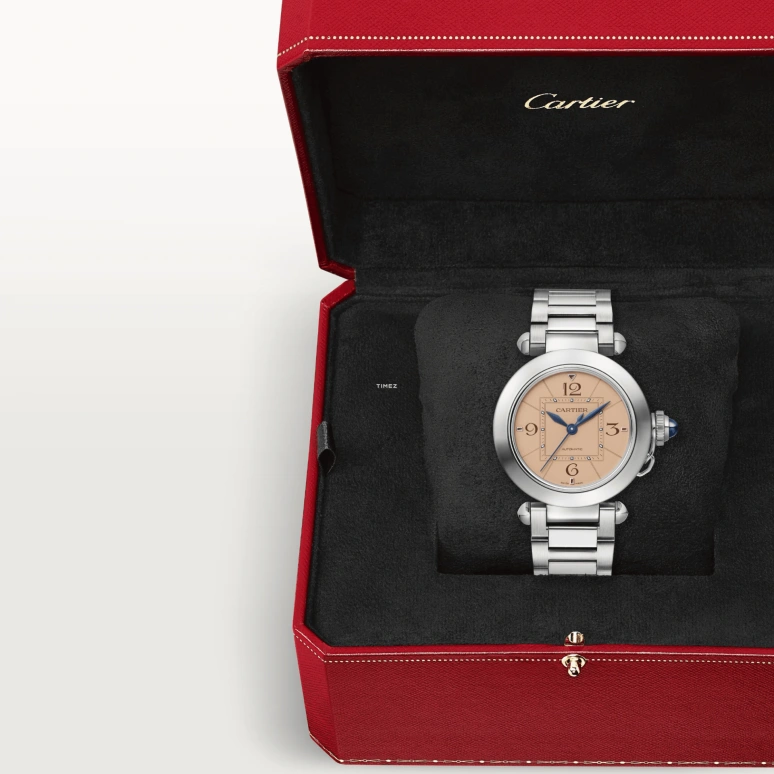 Cartier,Pasha de Cartier 35mm,35mm,Stainless Steel,Salmon,Automatic,42hours,In-house Caliber,WSPA0041