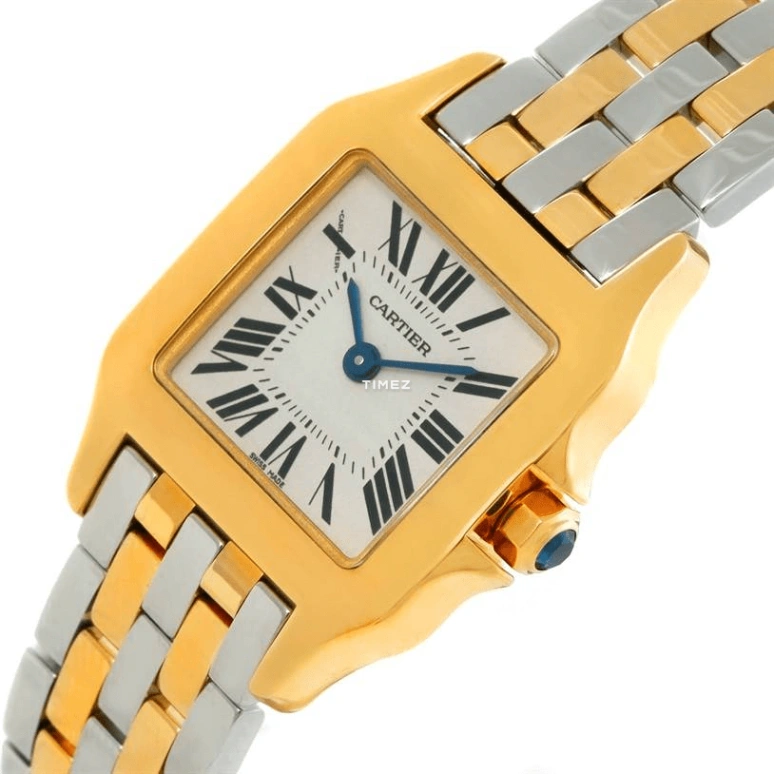 Cartier,Santos de Cartier 22x30mm,22x30mm,Yellow Gold,Silver,Quartz,Sapphire,Crystal Glass,Square,W25063Z6