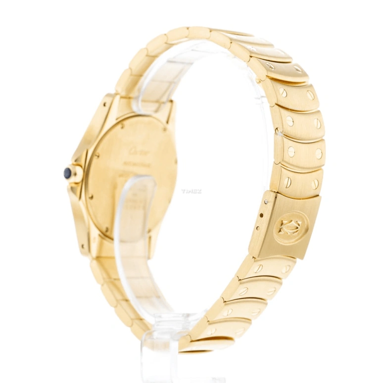Cartier,Santos de Cartier 33mm,33mm,Yellow Gold,Silver,Quartz,Day,Sapphire,Crystal Glass,W20028G1