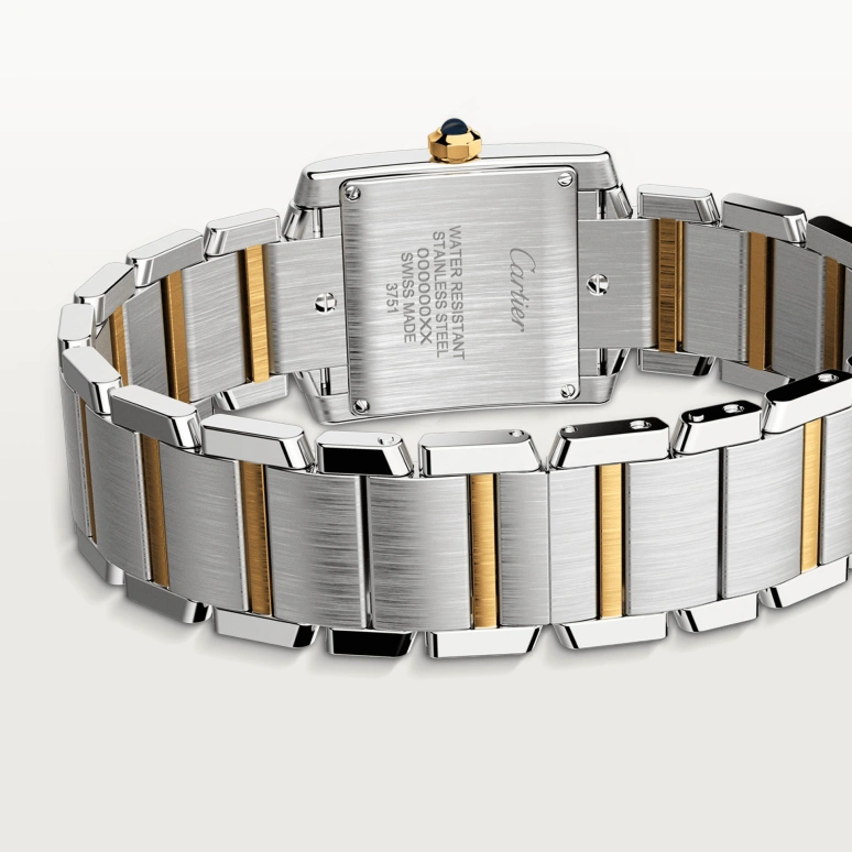 Cartier,Tank 30x25mm,30x25mm,Stainless Steel,Yellow Gold,Silver,Quartz,In-house Caliber,Sapphire,Crystal Glass,W2TA0003